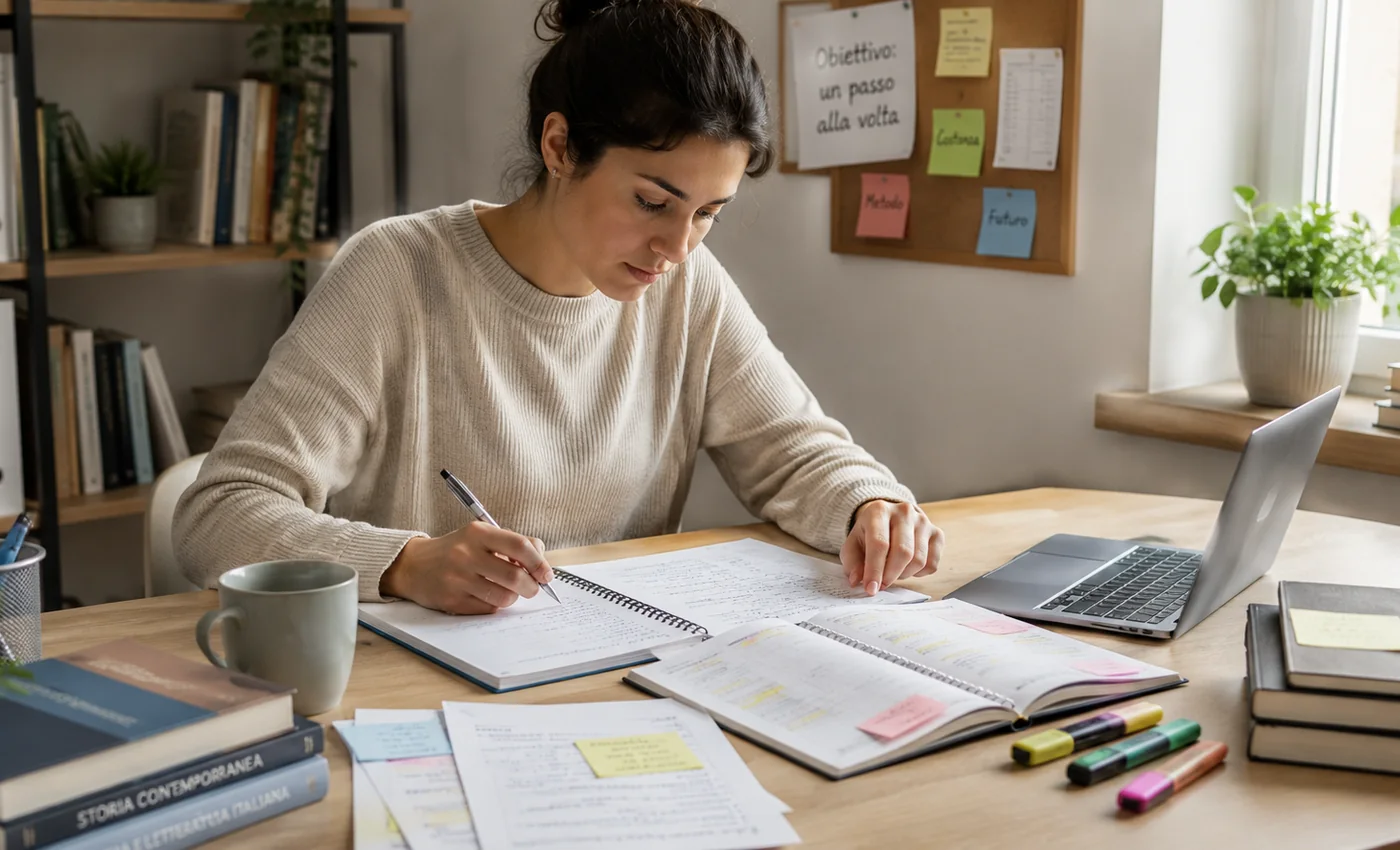 Organizzazione dello studio con appunti, materiali e pianificazione
